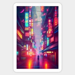 A Man in Tokyo Neon Anime Japan Vibes <3 Sticker